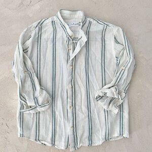 Zara Linen teal Striped Long sleeve button down boys shirt
